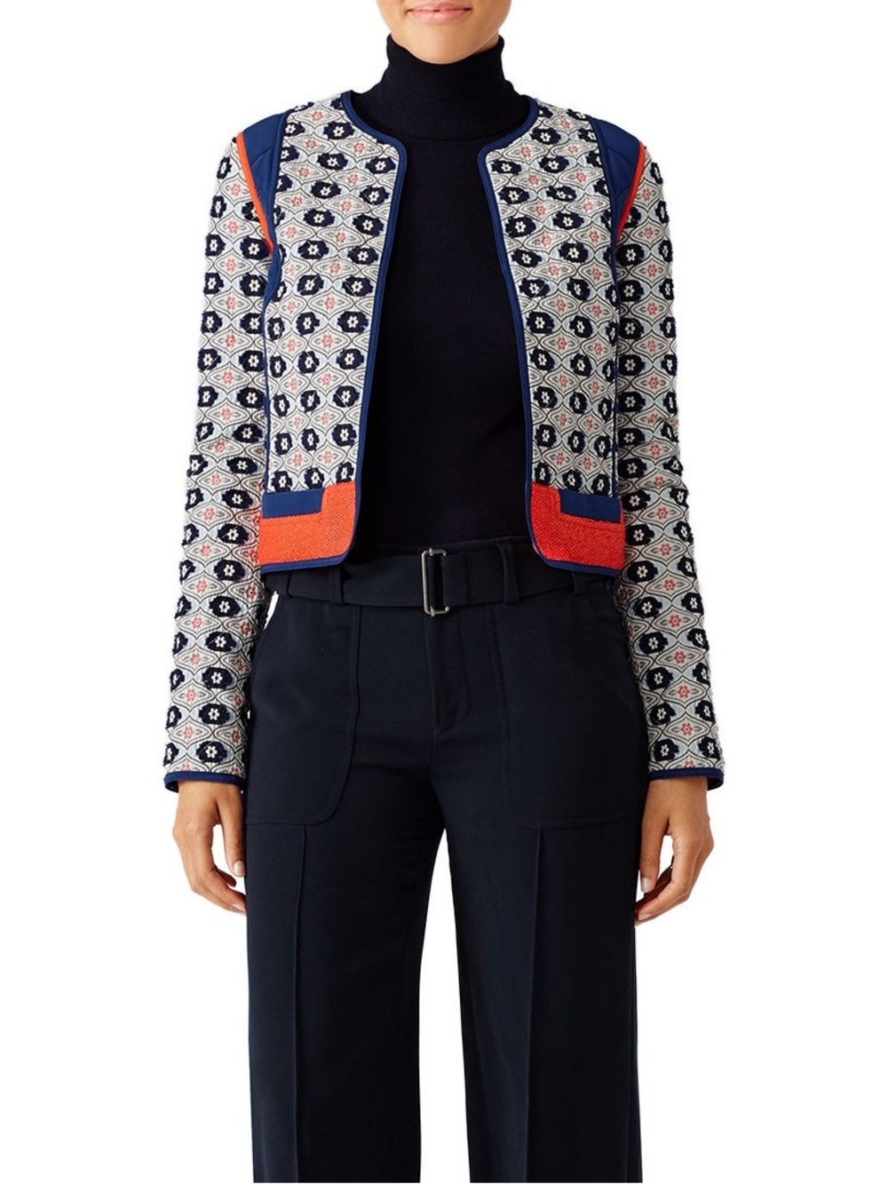 Tory Burch Rainford Daisy-Jacquard Cropped Jacket Size 6